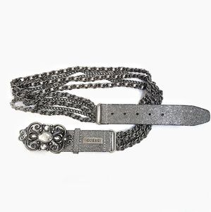 Guess Silver Rhinestone Bling Chain Belt